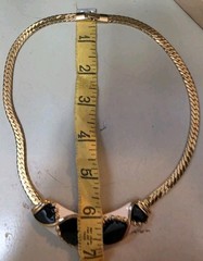 Vintage Black Gold Tone And White Necklace 7 Inches Around