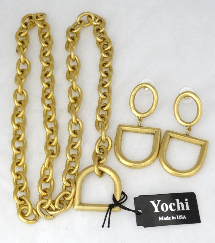 YOCHI NY Gold Tone Statement Horsebit Necklace & Earrings Set