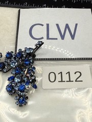 Vintage Austria Rhinestone Flower Brooch Blue Black Enamel READ