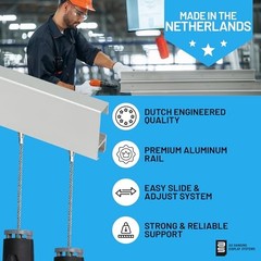 AS Hanging 8ft Gallery & Picture Rail System Set (2x4ft Rails) Matte Silver