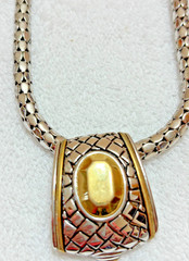Chicos Vintage Necklace Snake Coil Chain Solid Two Tone Metal Pendant Logo Tag