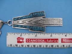 Whiting And Davis Vtg 1970s Necklace Art Deco Faux Turquoise Pendant Silver Tone