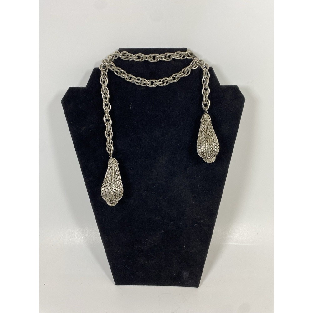 Vintage Silver Tone Lariat Necklace 32in