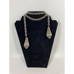 Vintage Silver Tone Lariat Necklace 32in