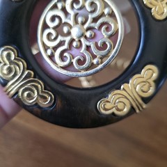 Vinatge Crown Trifari Necklace Large Brown Faux Tortuous Pendant Gold Tone Chain