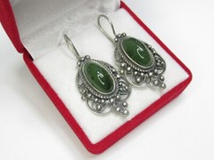 Vintage earrings USSR 875 standard, star, jade, 8.47 g..