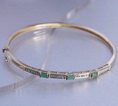 7″, vermeil gold over Sterling 925 silver bracelet, hinged bangle jade diamond