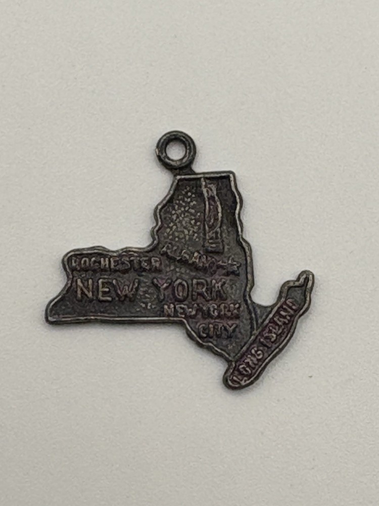 Vintage Sterling Silver New York State Map Charm Bracelet Pendant