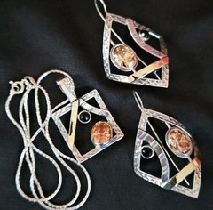 Vintage 925 Silver And Gold Necklace And Earrings Set