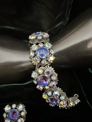 Florenza Signed Demi-Parure Bracelet & Clip On Earrings Set with Aurora Borealis