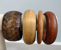 Lot Natural Wood Carved Bangle Bracelets Sz 7.5-8 Chunky Minimalist Vintage Bare