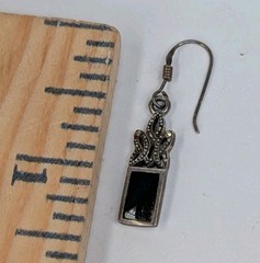Vintage Sterling Silver 925 Art Deco Style Marcasite Black Onyx Dangle Earrings
