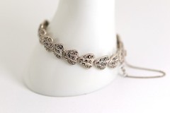 Art Deco 925 Sterling Silver Ladies Bracelet Heart Markasite, 18.5 cm