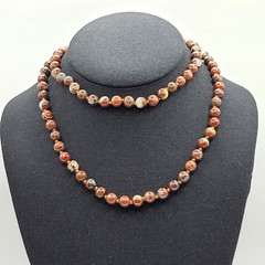 Jasper Stone Varied Brown Hues Hand Knotted Beaded Over the Head Necklace 30 In