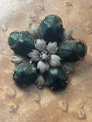 Antique Victorian Egyptian Five Real Scarab Beetles Gold Plated Brooch