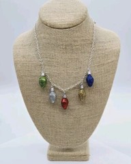 Christmas Necklace String of Light Bulbs Glitter Bulbs Silver tone Vintage 21 in