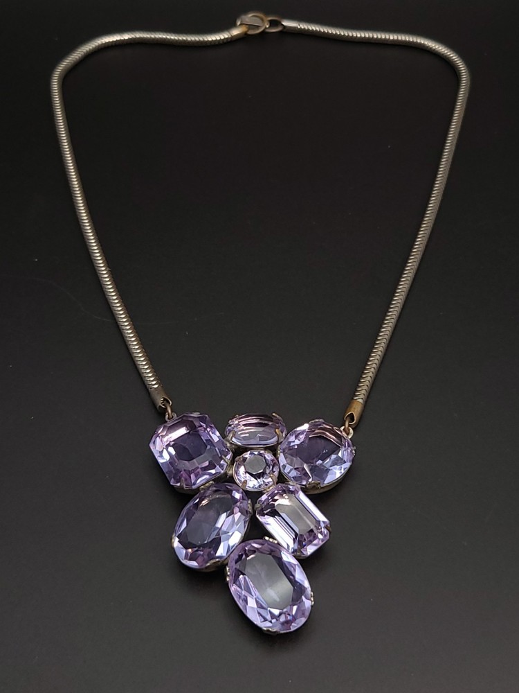 Vintage Purple Juliana Style Amethyst Glass Rhinestone Choker Necklace 14″