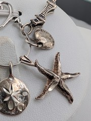 Vintage~**CHARM HOLDER & 7 CHARMS**~925 Sterling Silver~8.1 GRAMS~2.2″ Long