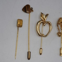 Lot of 6 Costume Jewelry Lapel Stick Pins 1950’s-1970’s