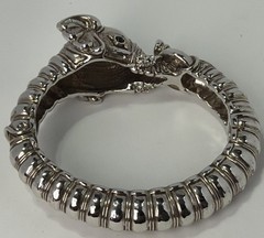 KJL Elephant Crystal & Cabochon Bead Hinged Bangle Bracelet Silvertone Signed