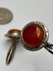 Vintage European Silver Carnelian Cufflinks Mid Century Mod Cabochon Signed MB
