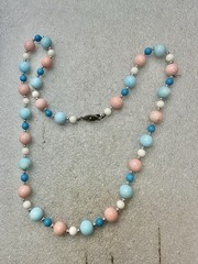 Vtg 22” PINK, White & Sky Blue Glass Bead Necklace