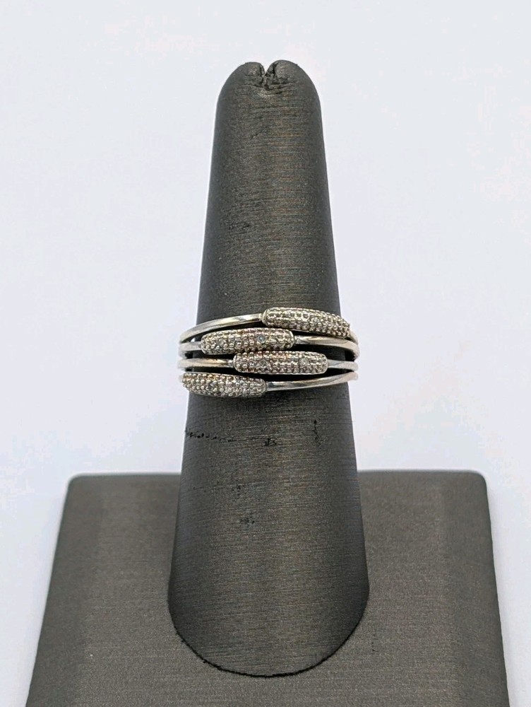 PGDA Vintage Sterling Silver Diamond Quadruple Split Band Cocktail 925 Ring Sz 7