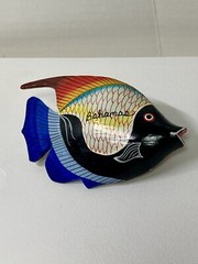 Bahamas Souvineir Wooden Hand Carved Painted Fish Shaped Scarf Holder Colorful