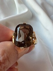 14K YELLOW GOLD LARGE SMOKY QUARTZ RING BEAUTIFUL RICH CHOCOLATE BROWN COLOR