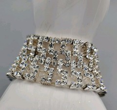 Rhinestone Wide Bracelet Stretch Band Clear Glass Stones Sparkling Party