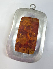 Baltic Amber Resin Pendant Gemstone Silver Plated Metal 2″ Handcrafted Large