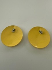 Yellow metal textured Round Disc Earrings 1.25″ Bold Statement Costume Jewelry