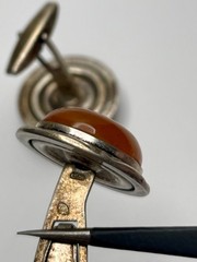 Vintage European Silver Carnelian Cufflinks Mid Century Mod Cabochon Signed MB