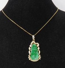 NYJEWEL GIA Certified 18k Gold Jadeite A Jade Diamond Pendant Necklace 18″ 翡翠