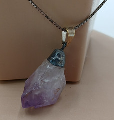 VTG 925 Raw Amethyst Stone Necklace 30in Sterling Silver 13gtw Box Chain Natural