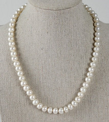 Vintage White Faux Pearl Glass Beaded Necklace 16 In Sterling Pin Clasp 6.2mm