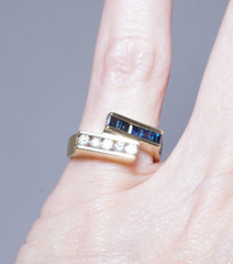 Modernist 14K Yellow Gold .60 Sapphire & NATURAL Diamond Ring Abstract Size 6
