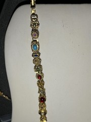 Vintage Victorian Revival Metal Tone Multi Gem Slide Bracelet Sz 7