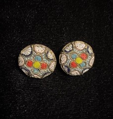 Vintage Italian Micro Mosiac Button Style Clip On Earrings