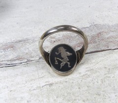 Sterling Silver Vintage Siam Reversible Green Enamel Niello Flip Ring Dancer 8