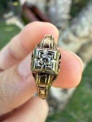 1930s Art Deco 10K Gold Diamond Engagement Ring Two Tone Illusion Sz 7.25