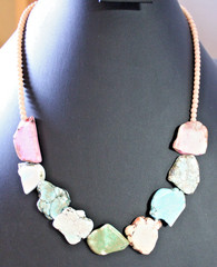 Vintage Dyed Howlite/ Magnesite Pastel Statement Necklace 20″
