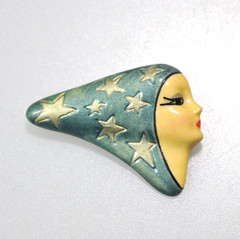 Vtg ARTISAN PORCELAIN lady mystic gypsy stars blue signed ZD25