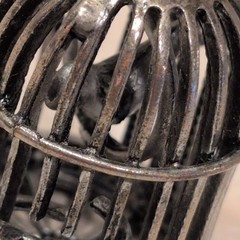 Estate Jewelry Silver Bird Cage Pendant Opening Door Spinning Bird 1.75″ x 1″