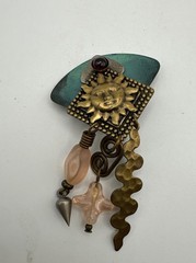 Vintage Earrings Clip on Dangle Copper Brass Garnet Sun Chandelier