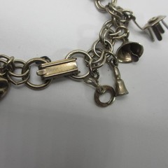 Vintage Charm Bracelet Mask Bell Heart Pitcher Key Silver Tone