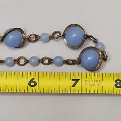 Vintage Glass Beaded Necklace Blue Gold Tone Choker 16″