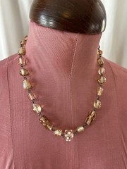 Vintage Wire Wrapped Peach Champagne Art Glass Bead Chain Necklace 20″ 50g