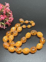 Vintage Orange Plastic Lucite Beaded 16” Necklace 6076