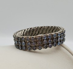 Vintage Light Blue Rhinestone Expandable Silver Tone Metal Bracelet, c. 1950’s